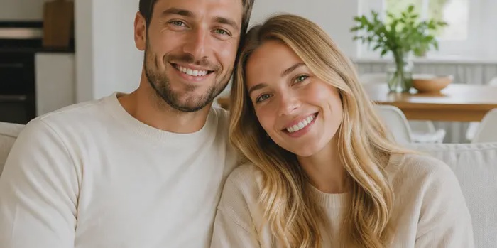 Cozy couple moment in modern home